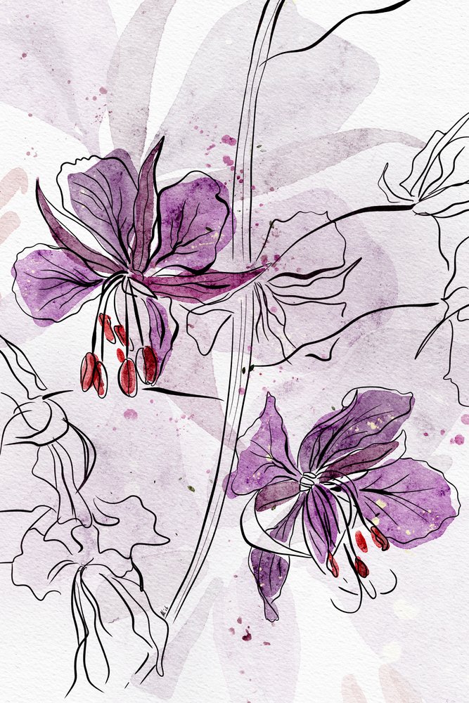 Purple Watercolor Blooms by Ankie Kooi