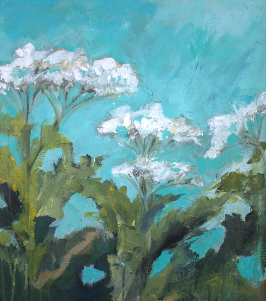 White Blooms Turquoise Sky by Anna-Karin Bergius