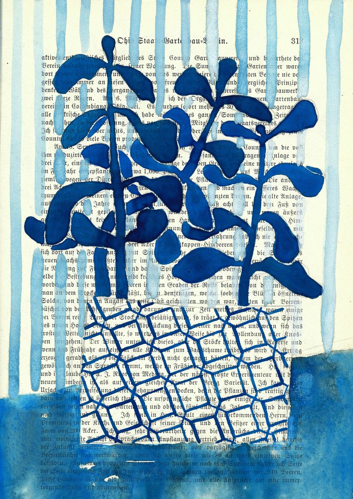 Geometric Blue Plants by Annick