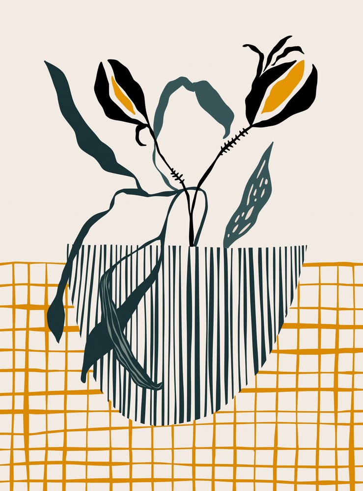 Golden Blooms in Vase by Annick