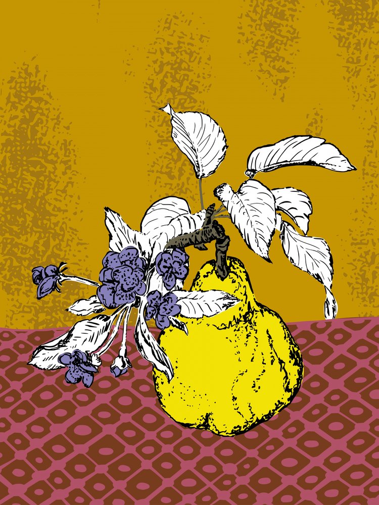 Quince and Purple Blooms by Annick