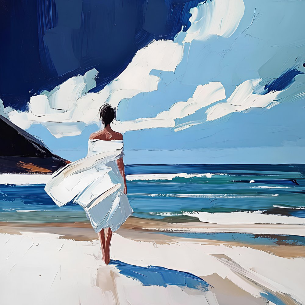 Woman Walking On the Beach by Avanesova Elena