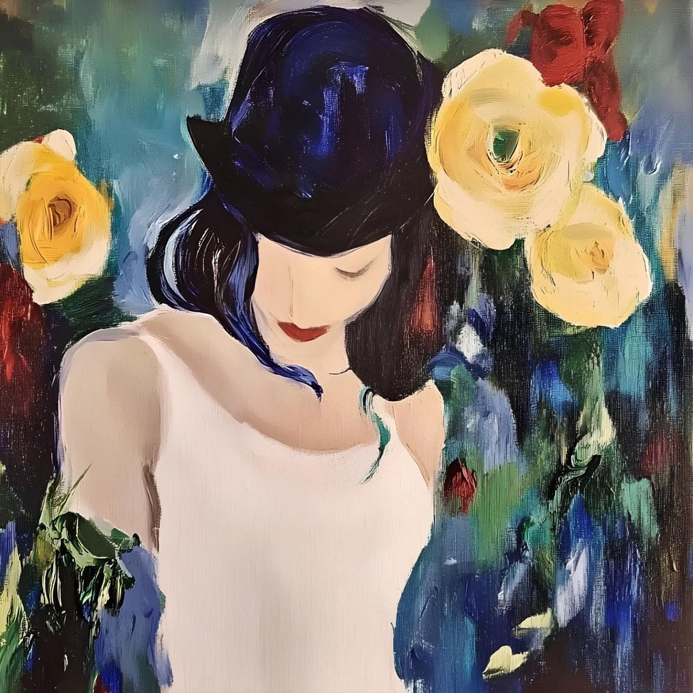 Woman With Hat And Roses by Avanesova Elena