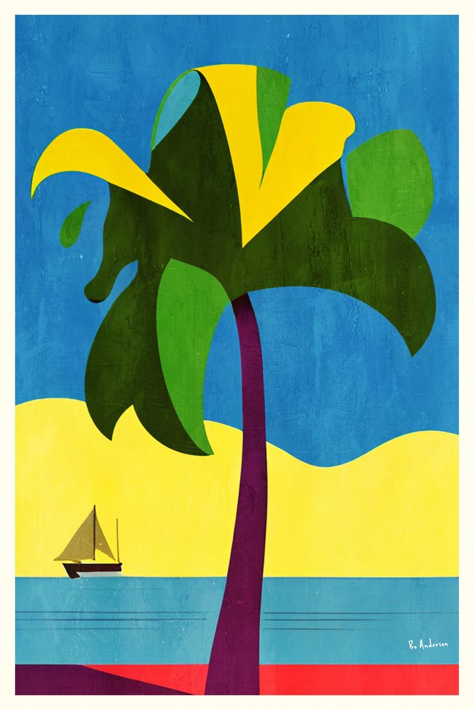 Vibrant Tropical Beach Sailboat by Bo Anderson