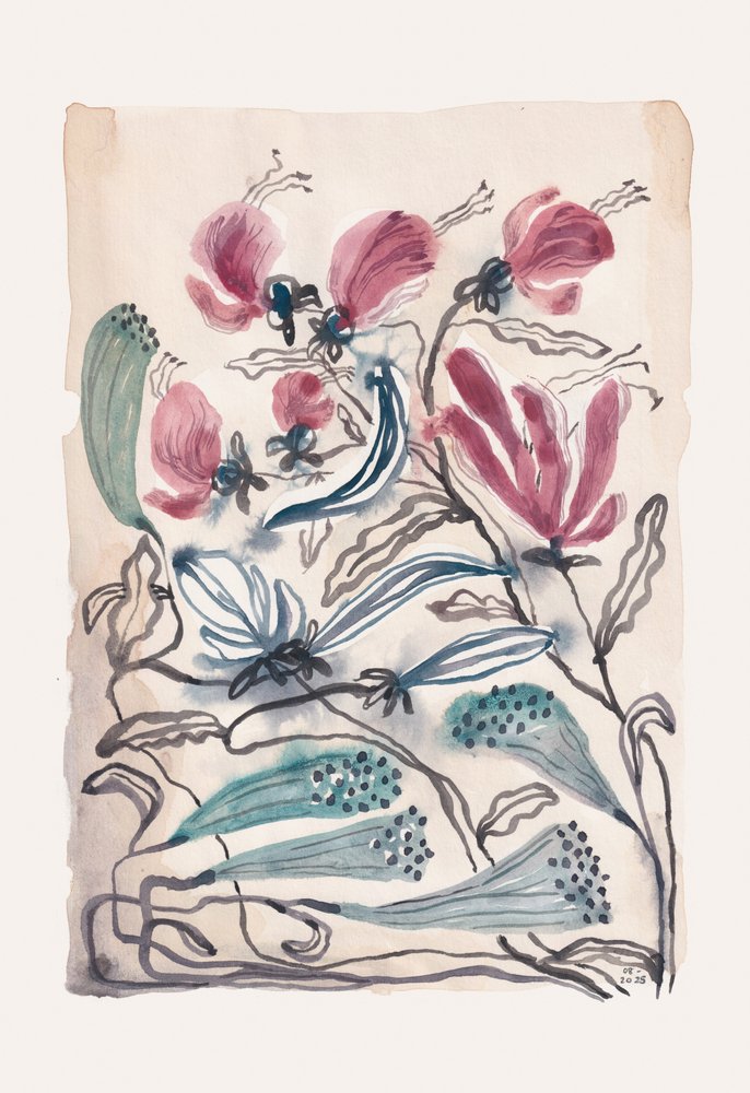 Pink And Teal Botanicals by Catalina Somolinos