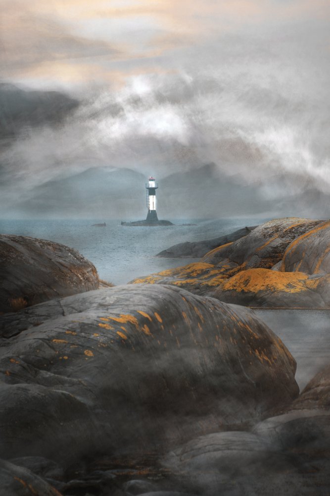 Misty Lighthouse Shore by Christina Sillen