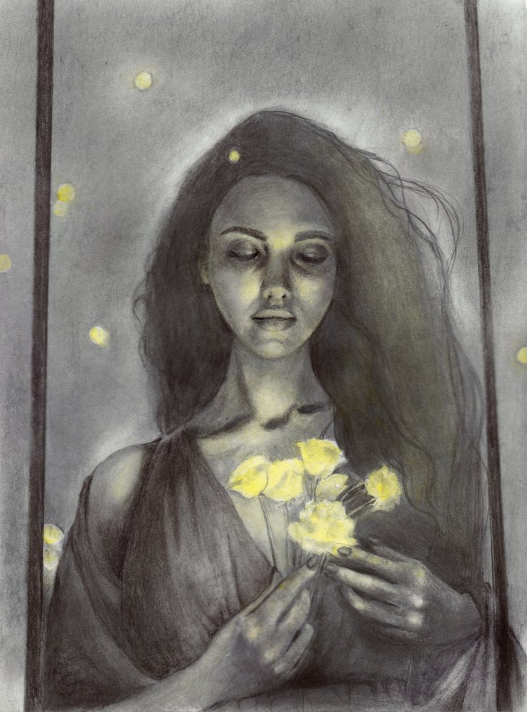 Dreamy Woman Glowing Flowers by Christine Lindstrom