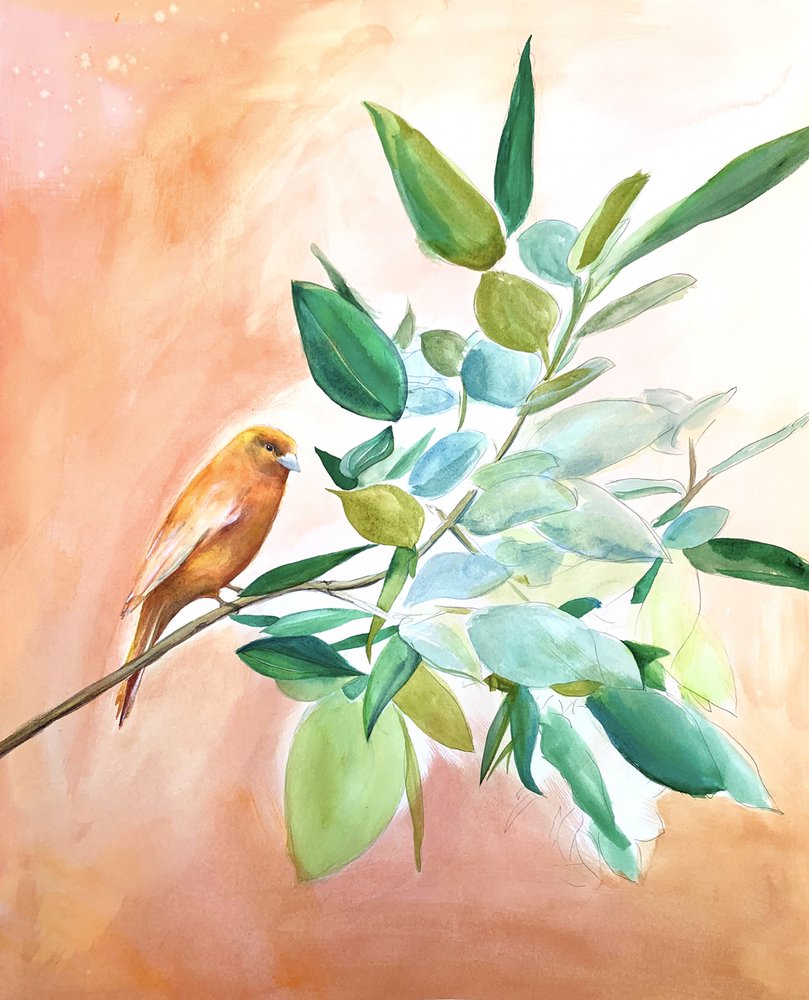 Orange Bird on Branch by Christine Lindstrom