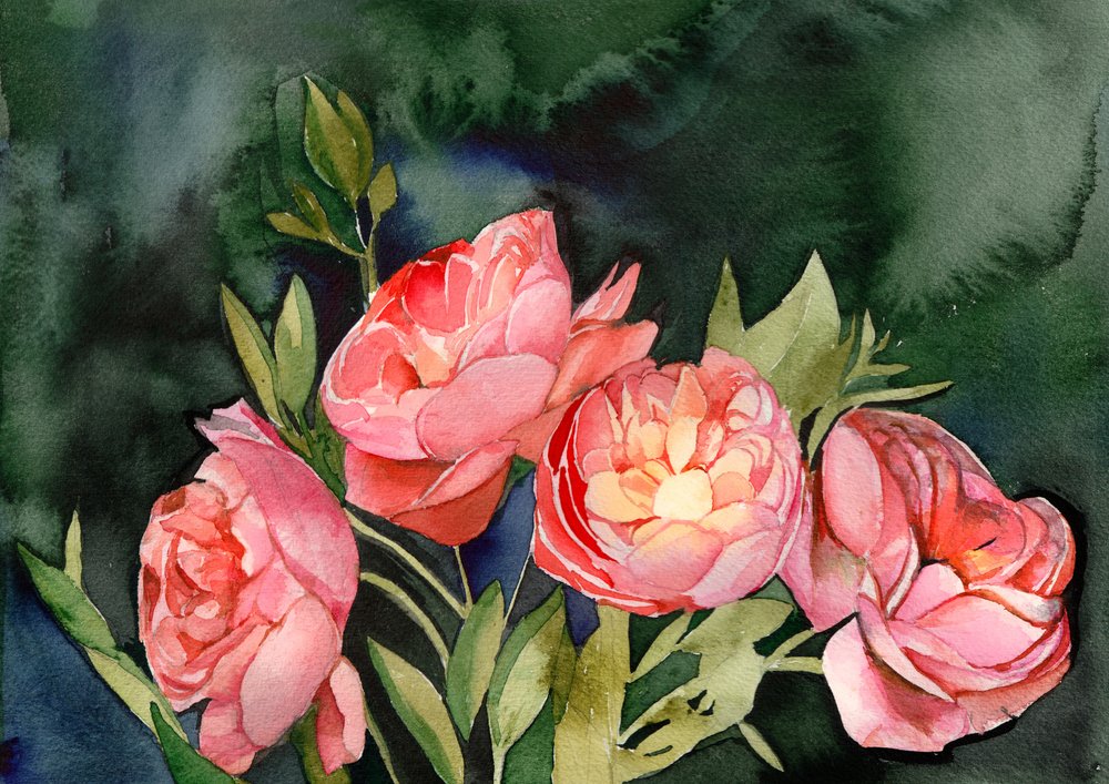 Pink Watercolor Blooms by Christine Lindstrom
