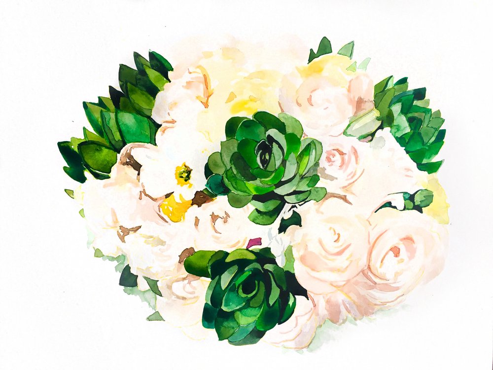 Watercolor Succulent Bouquet by Christine Lindstrom