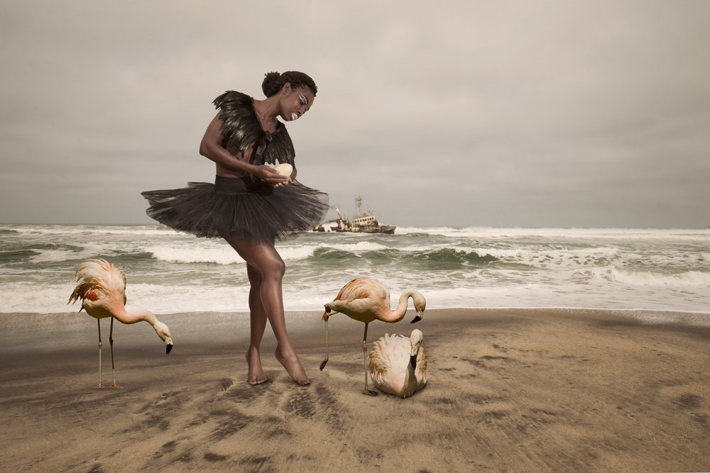 Ballerina and Beach Flamingos by Christine von Diepenbroek