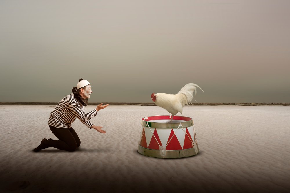 Surreal Mime and Rooster by Christine von Diepenbroek