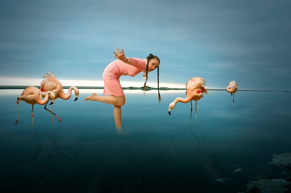 Woman Among Flamingos by Christine von Diepenbroek