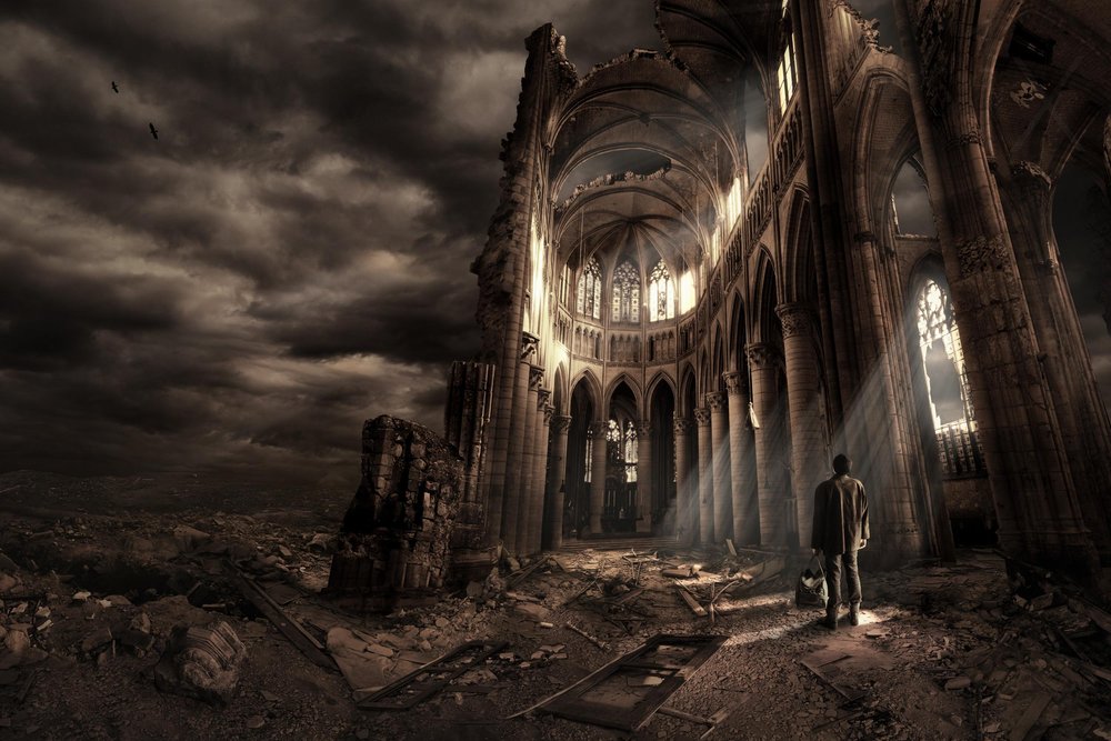 Man in Ruined Cathedral by Christophe Kiciak