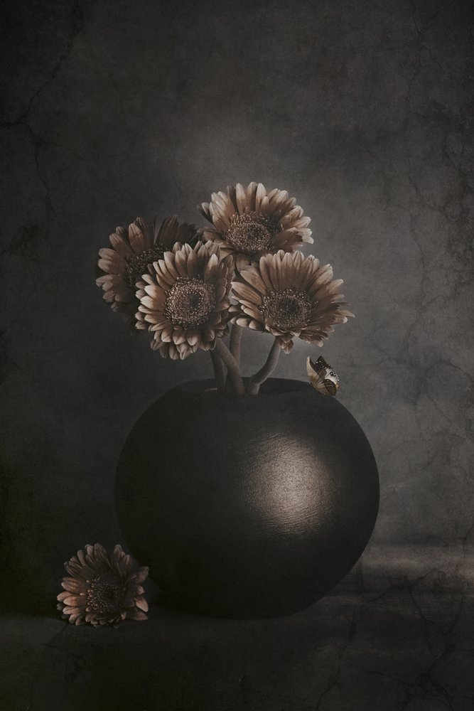 Dark Flowers with Frog by Cicek Kiral