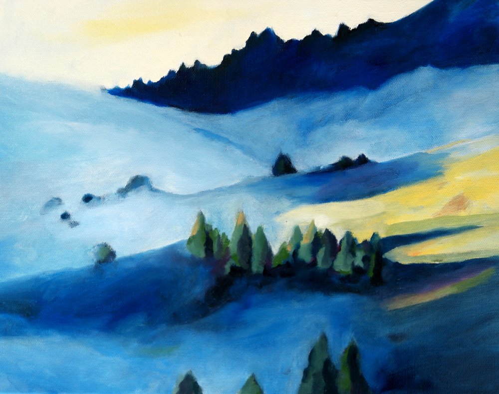 Misty Blue Mountainscape by Claire Whitehead