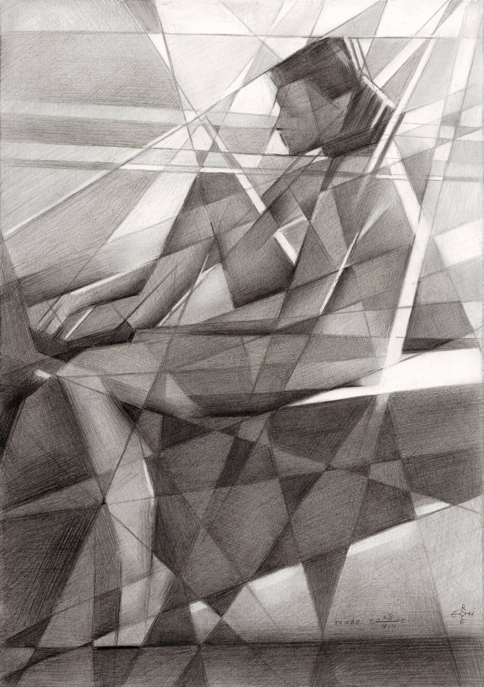 Contemplative Cubist Figure by Corné Akkers
