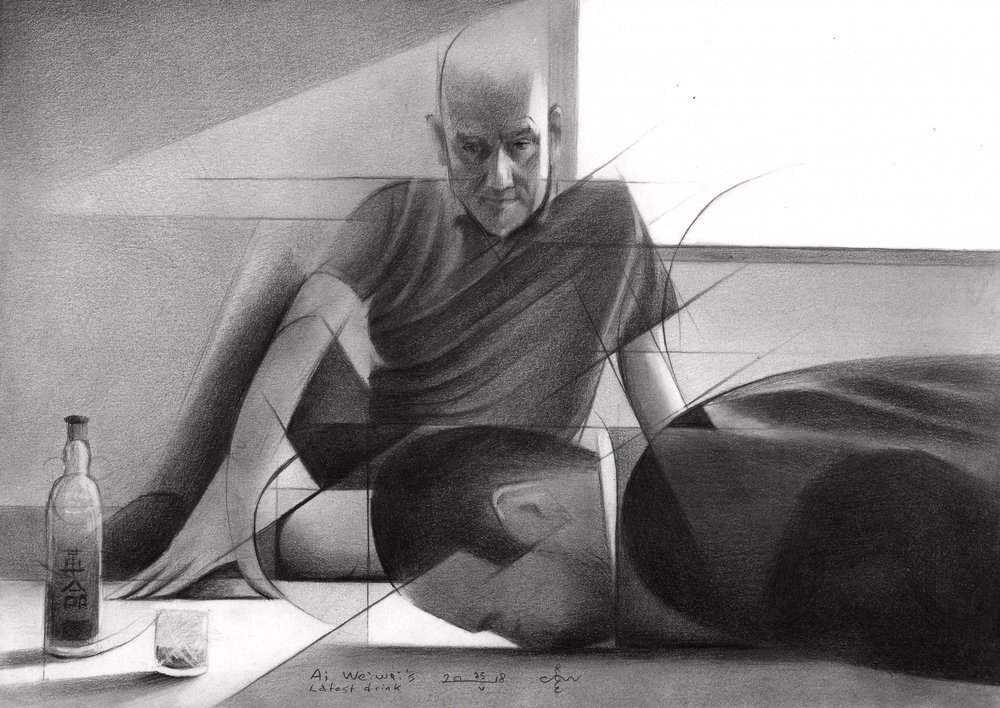 Contemplative Man Drawing by Corné Akkers