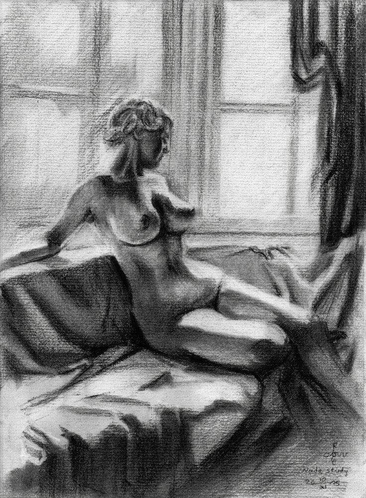 Pensive Nude by Window by Corné Akkers
