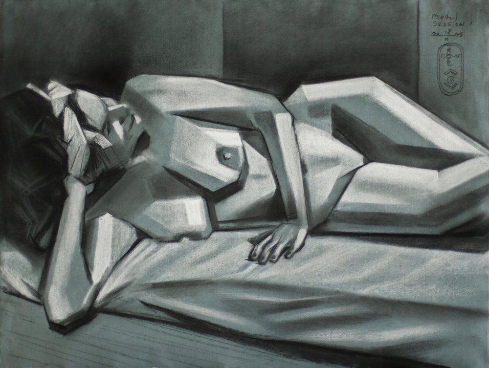 Reclining Cubist Nude by Corné Akkers