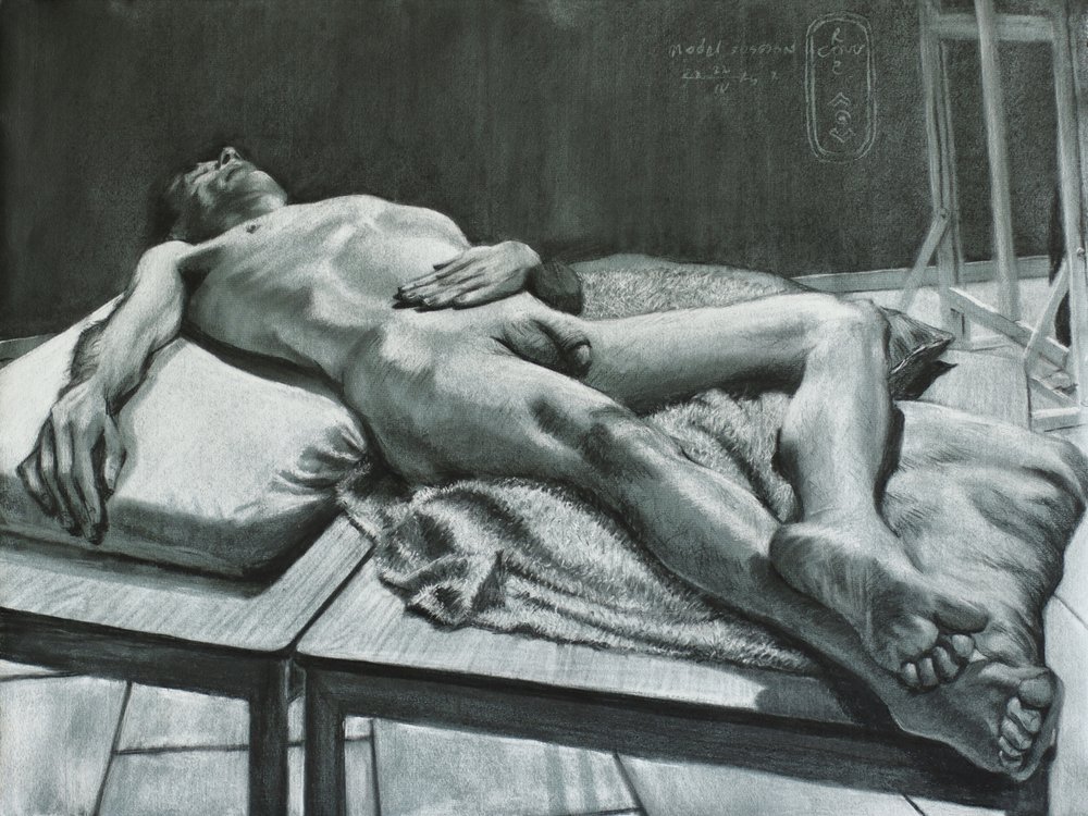 Reclining Male Nude by Corné Akkers