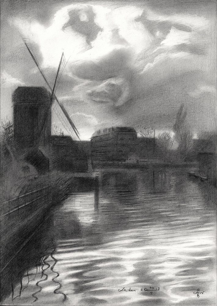 Windmill on Stormy Canal by Corné Akkers