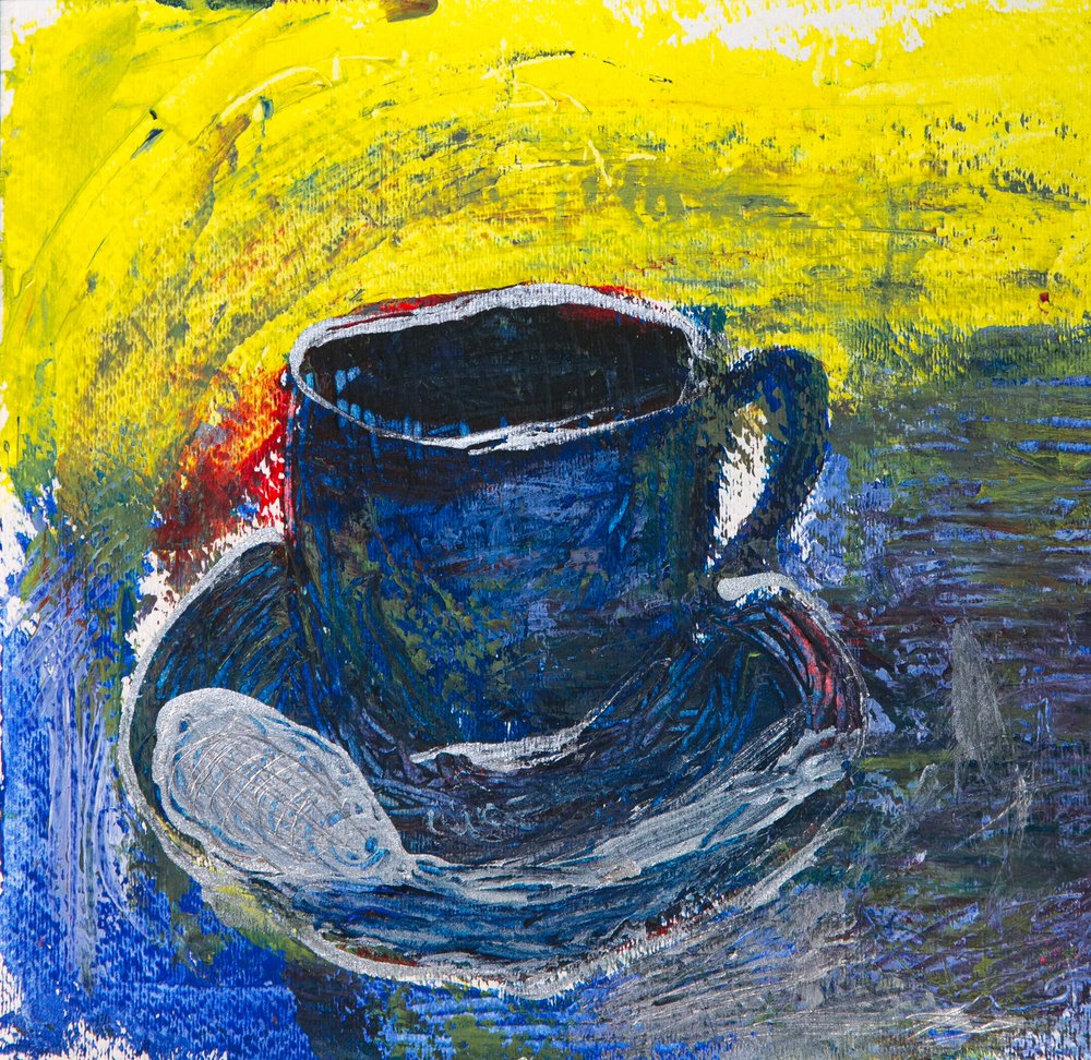 Vibrant Blue Coffee Cup by Dale Hefer