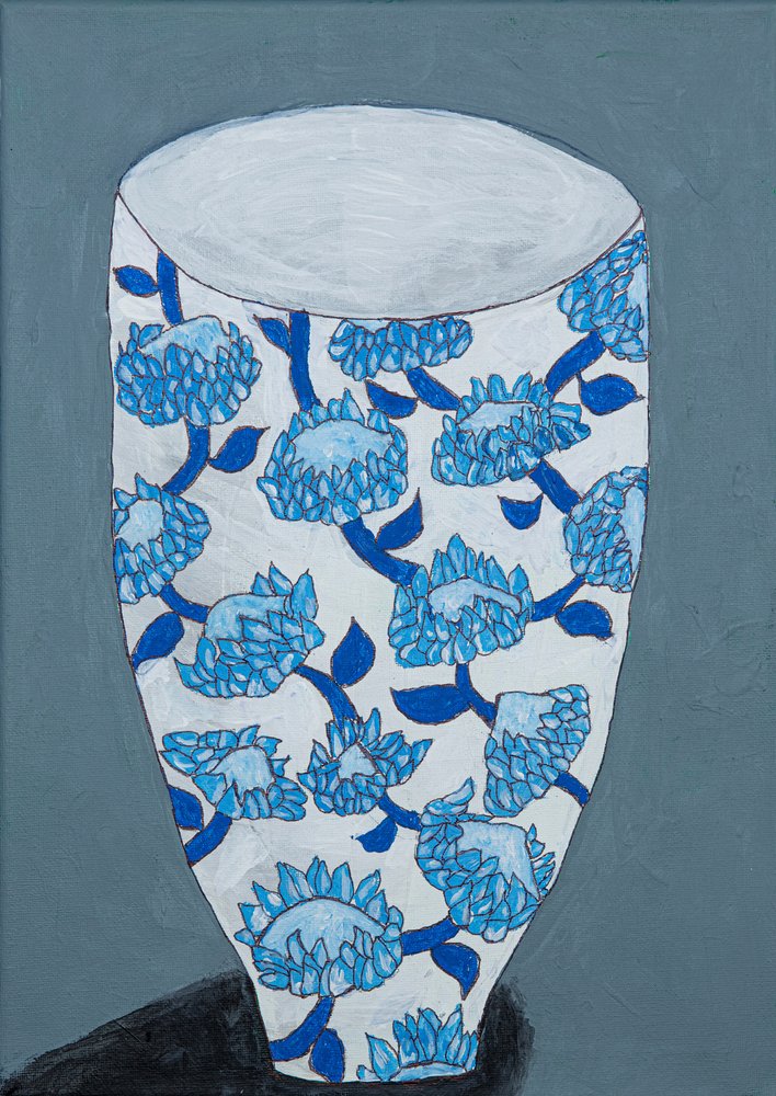 Blue Floral Vase by Dale Hefer & Family