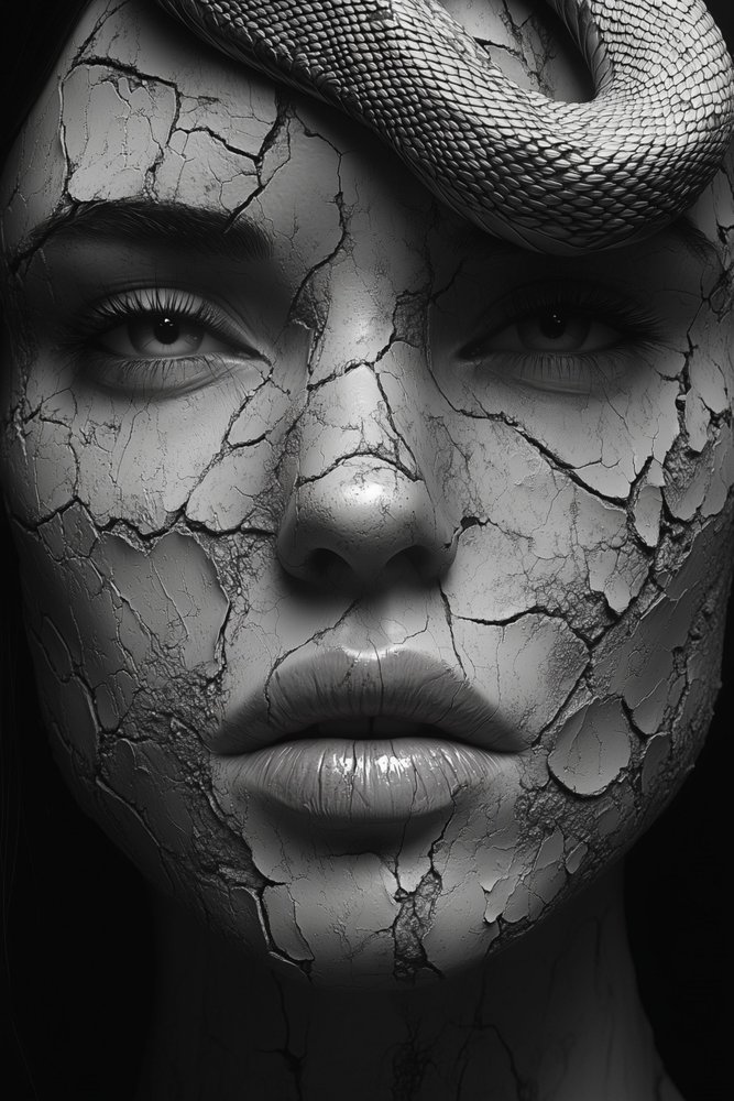 Cracked Face with Snake by David Drake
