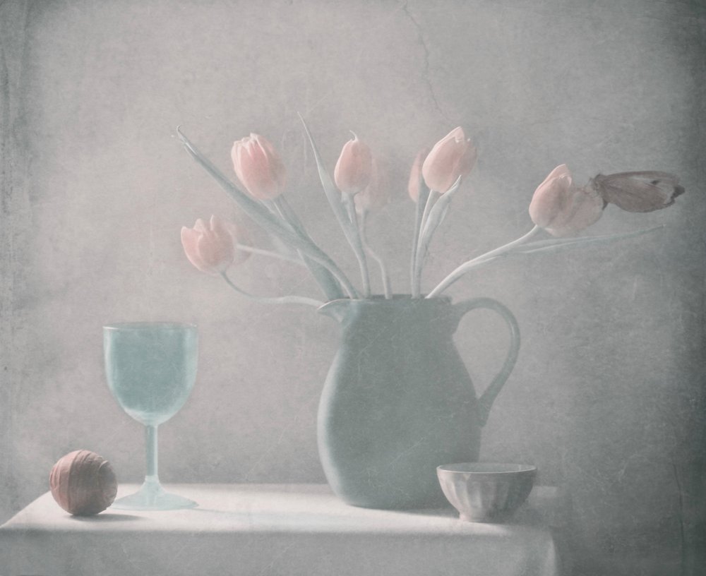Pastel Tulips Still Life by Delphine Devos
