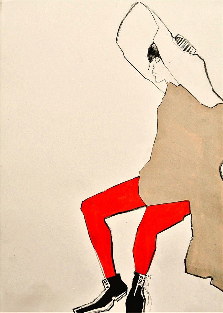 Bold Red Fashion Pose by Doris Schmitz