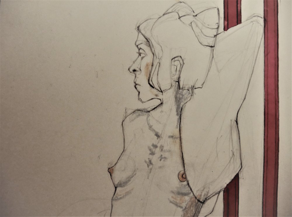 Contemplative Female Sketch by Doris Schmitz