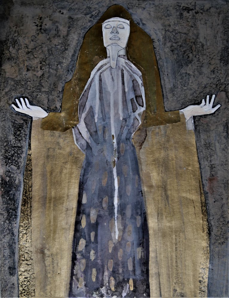 Contemplative Golden Figure by Doris Schmitz