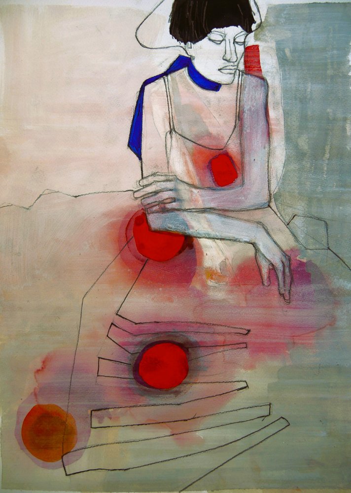 Elegant Woman Red Circles by Doris Schmitz