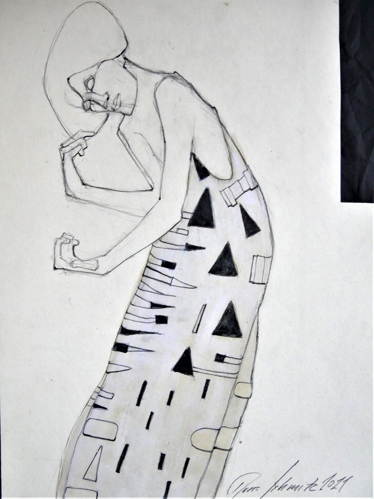 Pensive Geometric Woman by Doris Schmitz