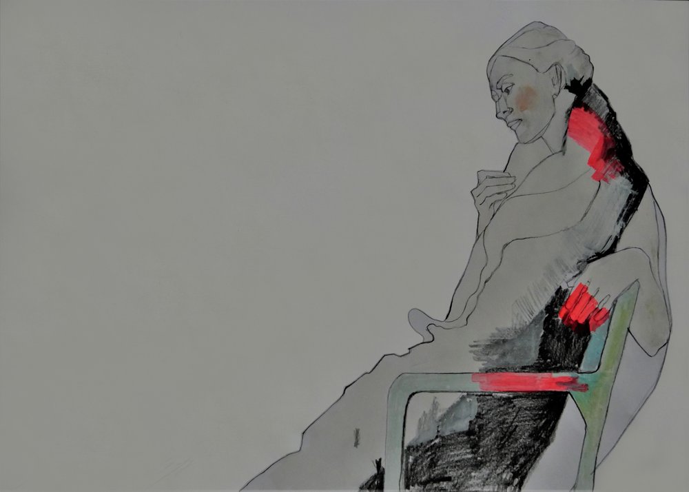 Pensive Woman Sitting by Doris Schmitz