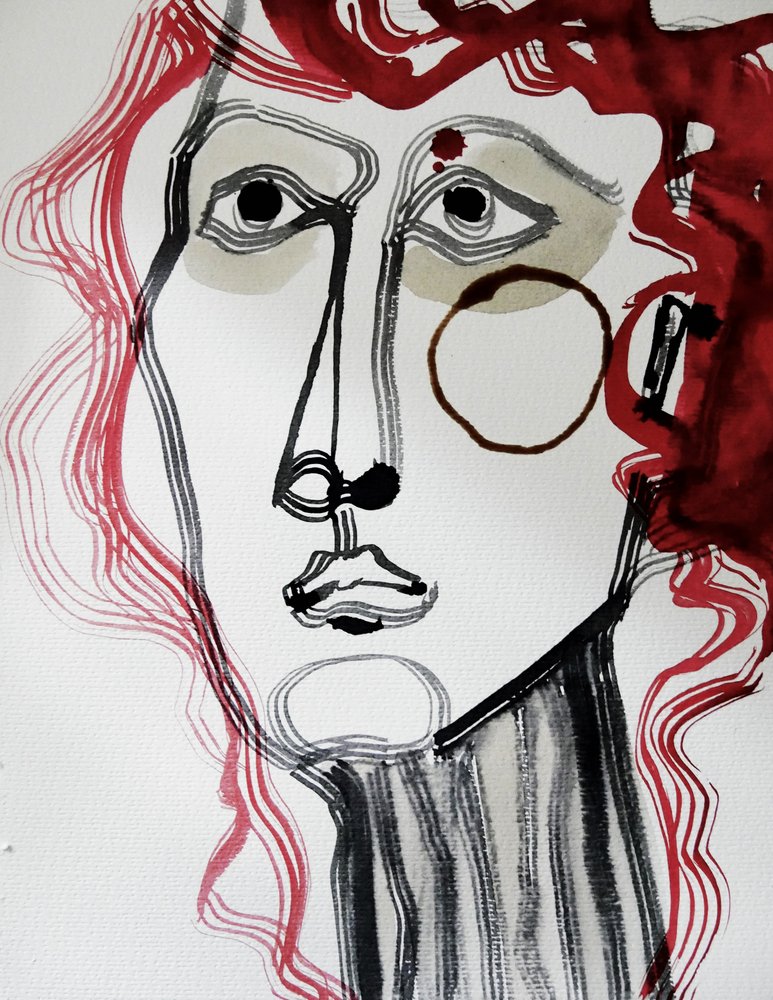 Red Haired Abstract Face by Doris Schmitz