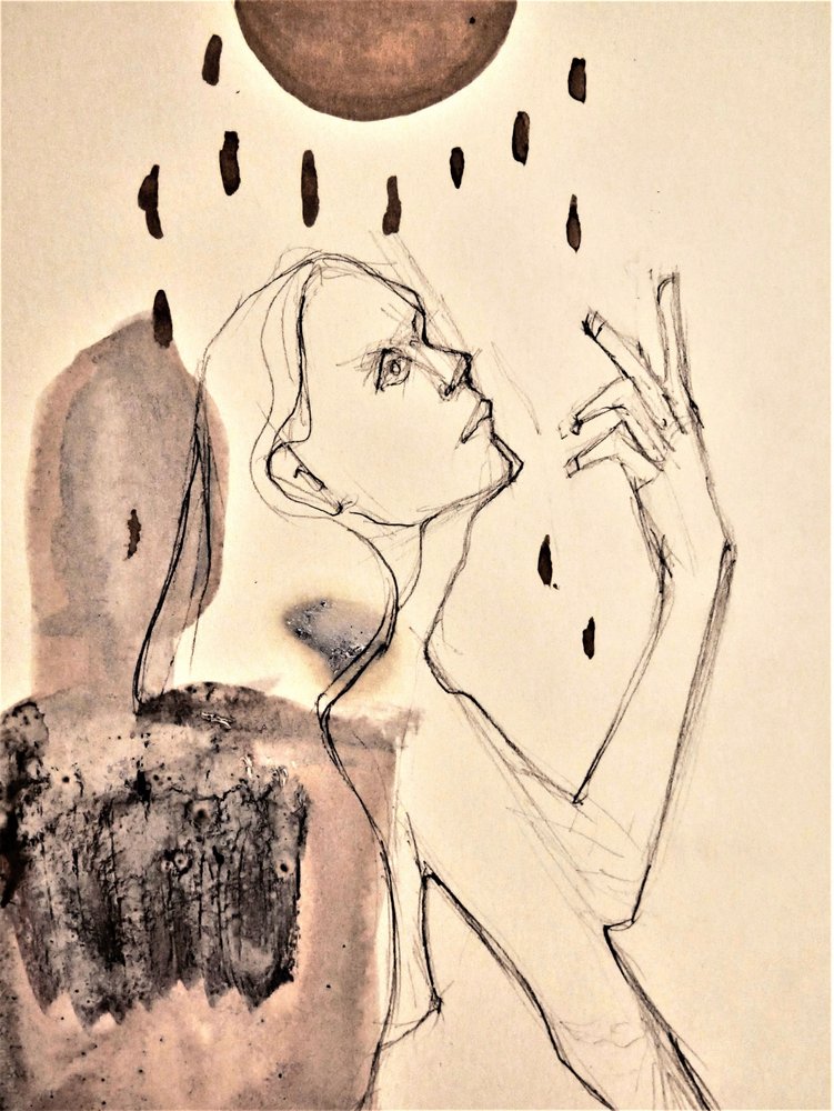 Woman Reaching For Drops by Doris Schmitz