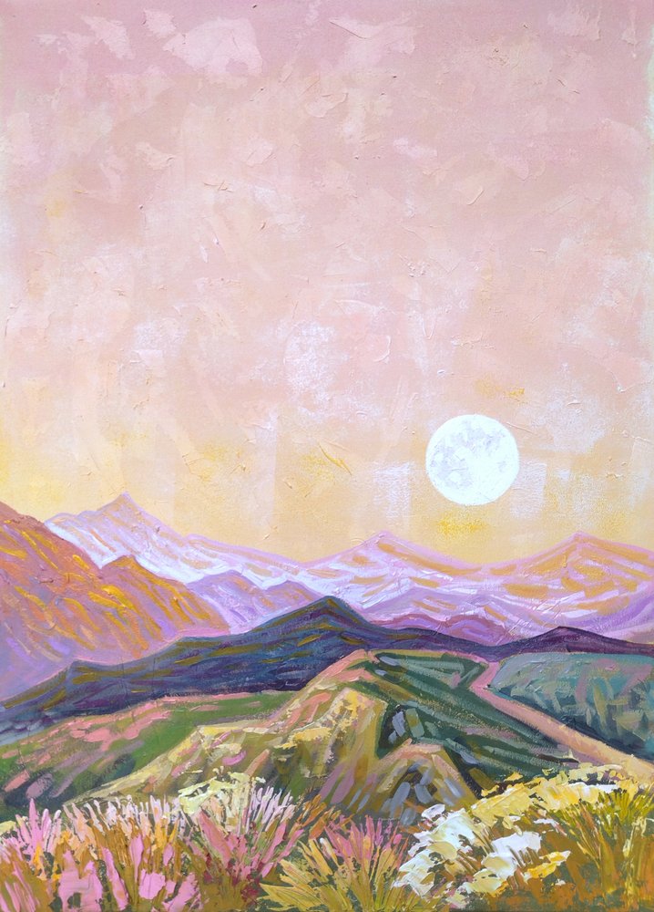 Pastel Mountain Moonrise by Ekaterina Prisich