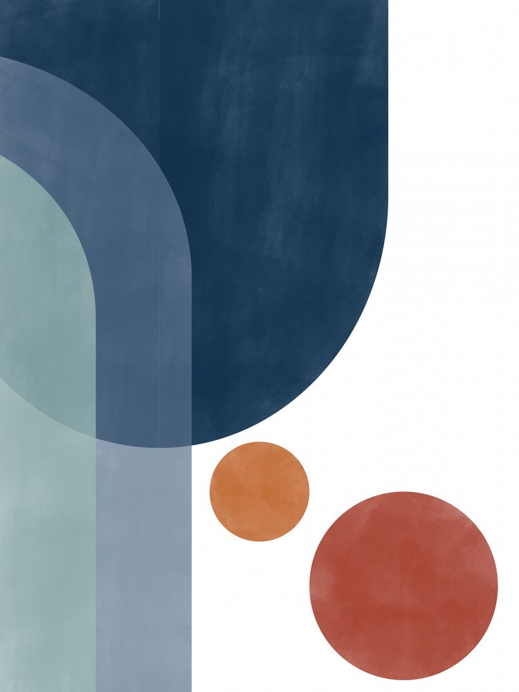 Geometric Blue Orange Abstract by Elena Ristova