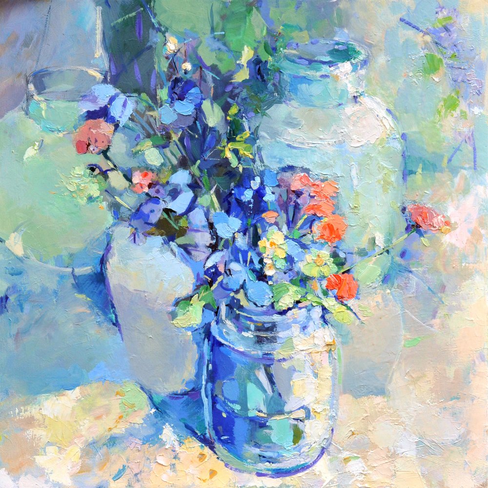 Colorful Vases with Flowers by Elena Shraibman