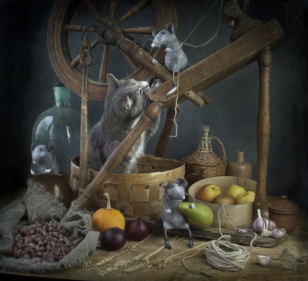 Whimsical Cat and Mice by Eleonora Grigorjeva