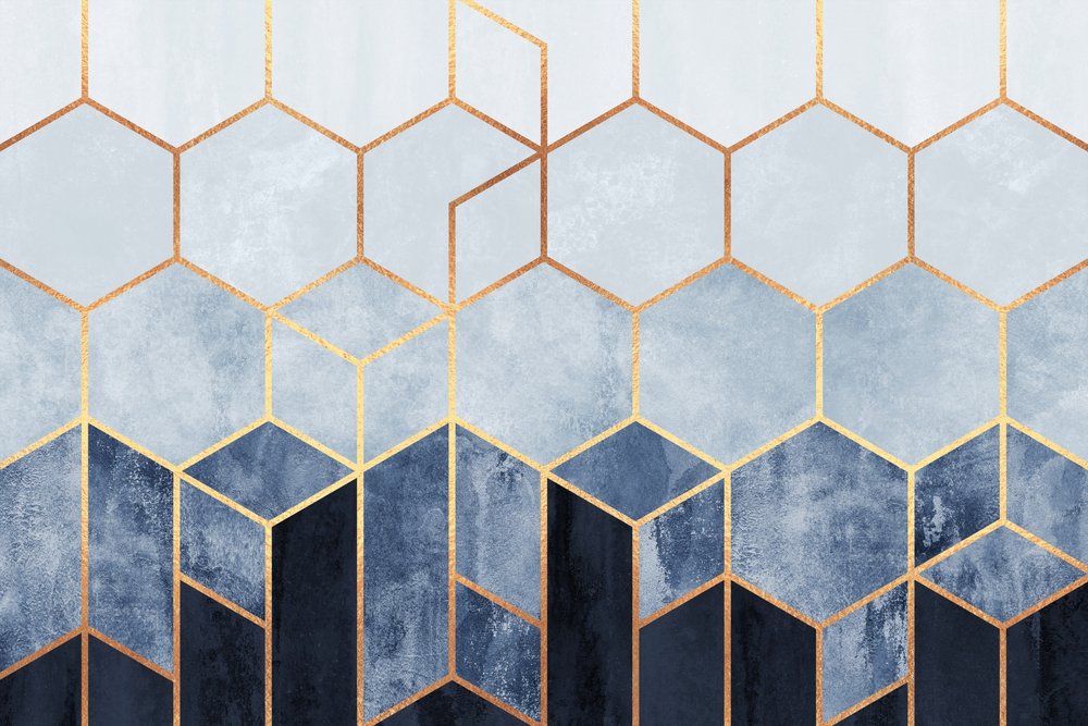 Modern Geometric Blue Hexagons by Elisabeth Fredriksson