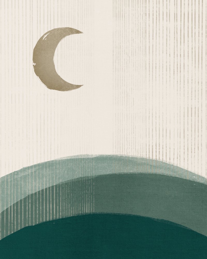 Crescent Moon Green Hills by Ema Paraschiv