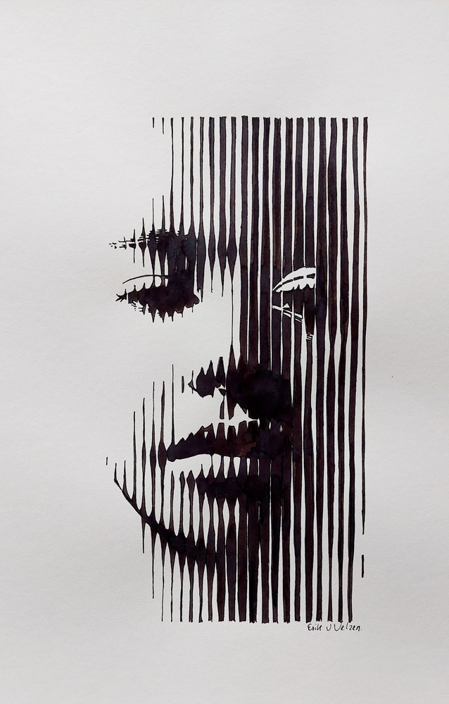 Contemplative Line Art Portrait by Erik Van Velzen