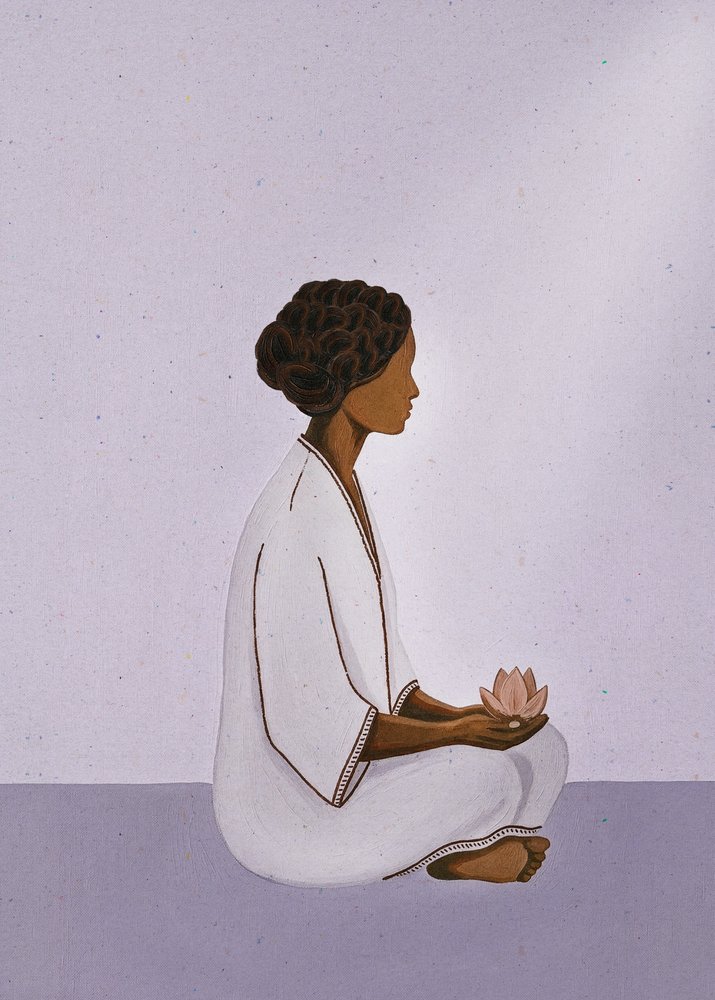 Meditating Woman with Lotus by Essa Van Reis