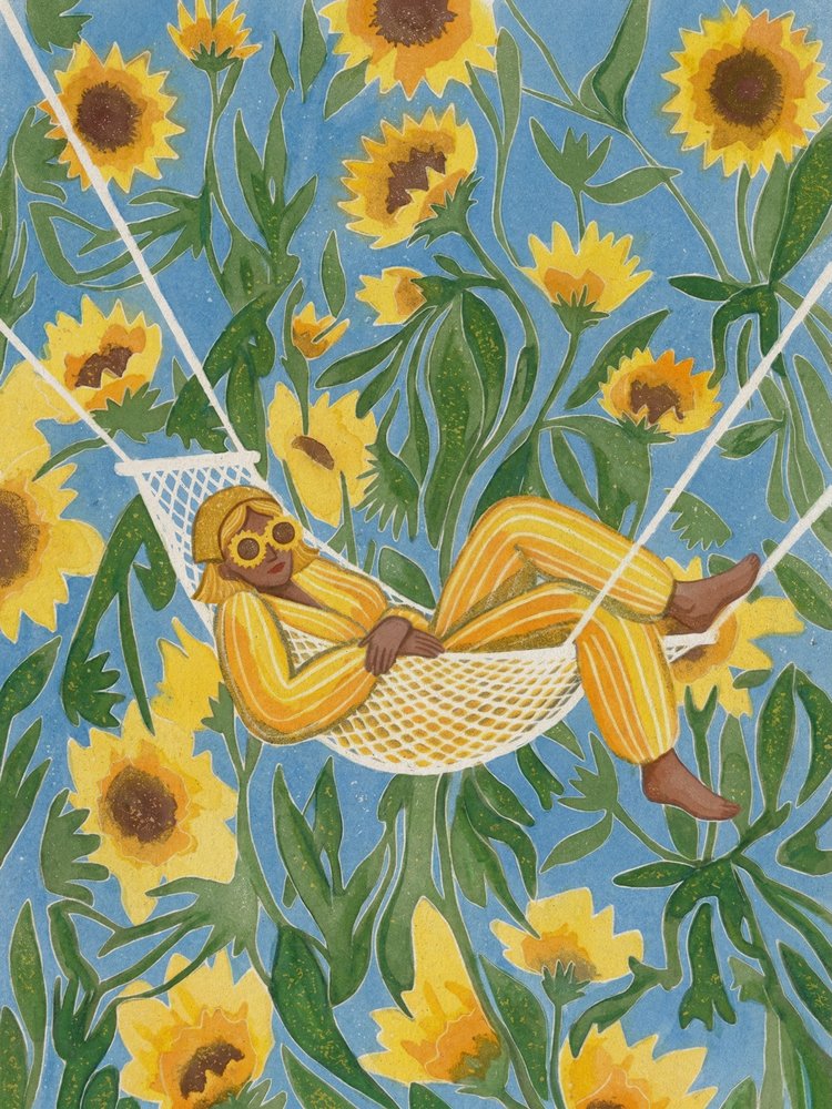 Relaxing Among Sunflowers by Essa Van Reis
