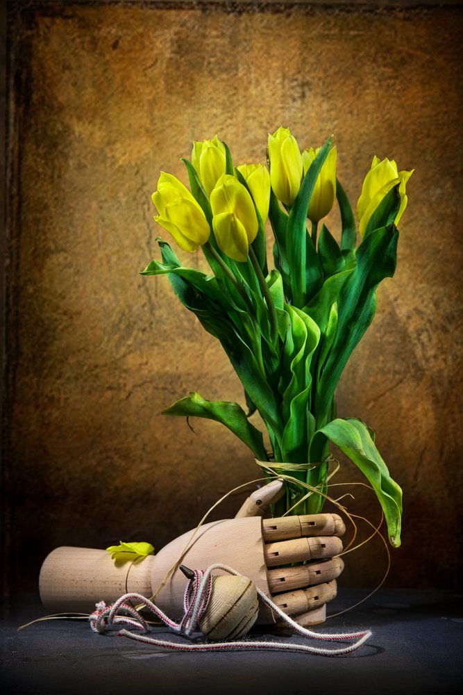 Golden Tulips And Hand by Felice Angelino