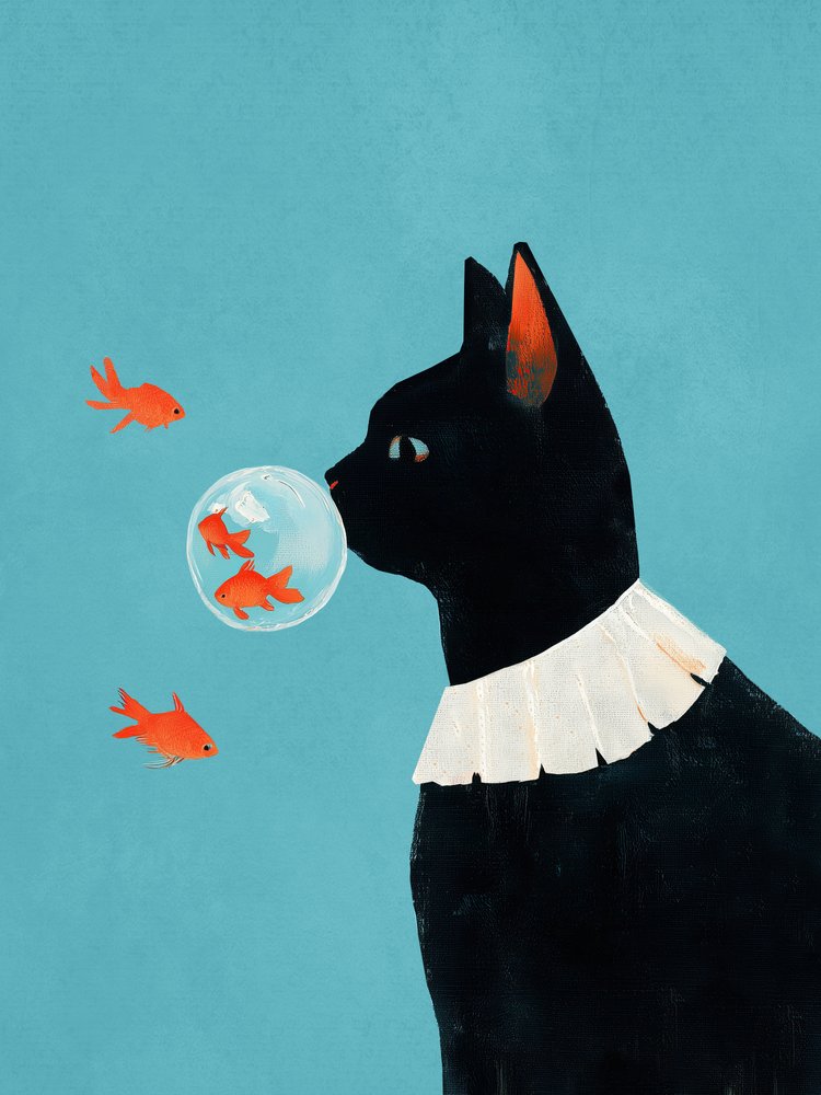 Curious Cat Goldfish Dream by Flow Line