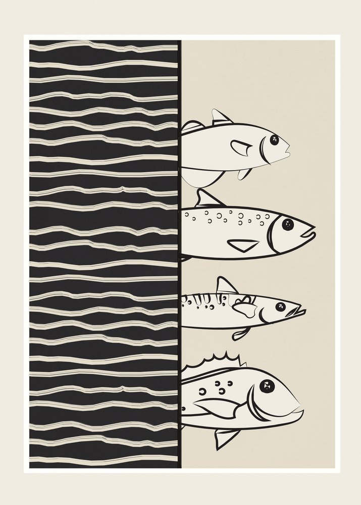 Graphic Swimming Fish by Flow Line